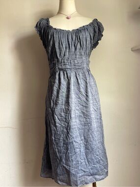 Max Studio Gray Smocked Midi Dress